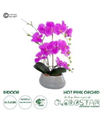 GloboStar® Artificial Garden HOT PINK ORCHID 21119 Διακοσμητικό Φυτό  Έντονο Ροζ Ορχιδέα Υ43cm